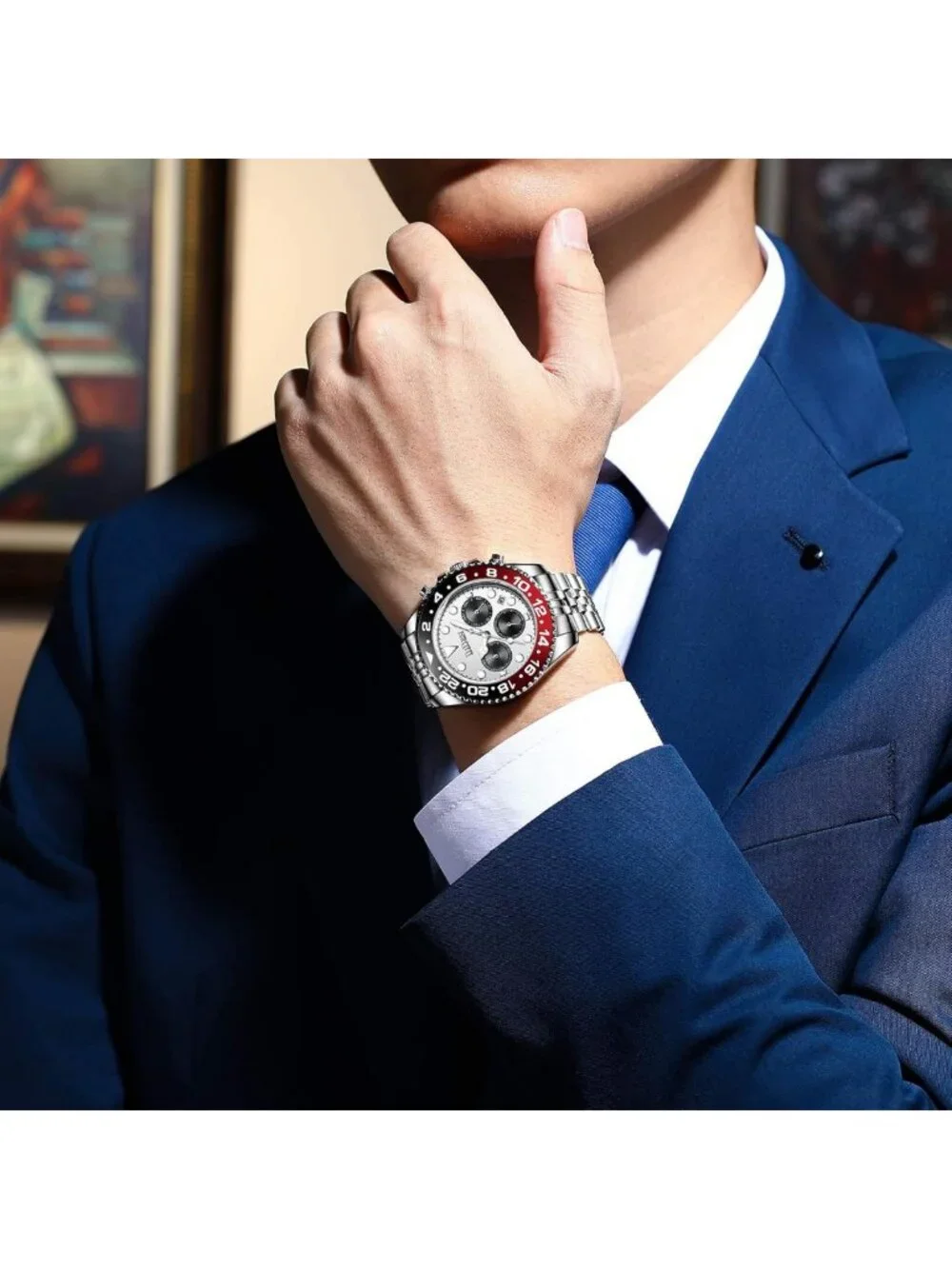 Luxury Stainless Steel Men's Watch - Luminous Analog Chronograph, Stylish